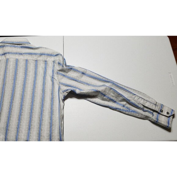 Robert Graham Long Sleeve Button Up White/Blue Striped Flip Cuff Shirt Men's L - Picture 10 of 13